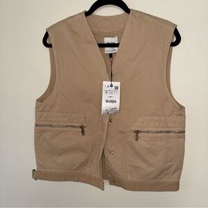 Zara The Ava Jacket Limited Edition Cargo Beige Cotton Vest New Size S Fall